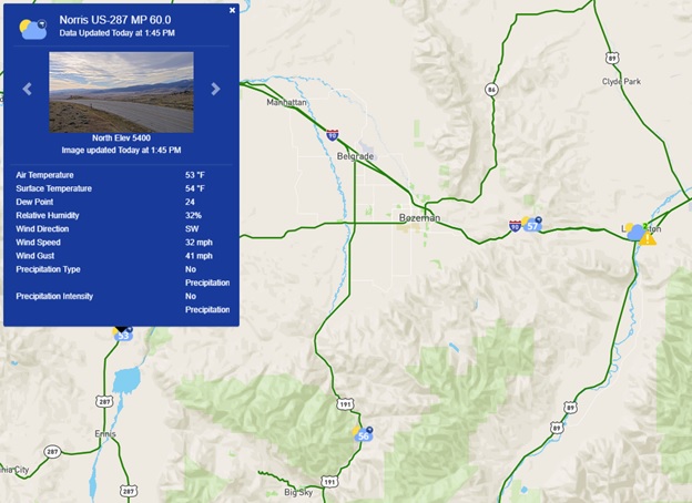 DOT Montana DOT road condition map screenshot